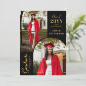 Modern Photo Black Gold Afstuderen aangekondigd Kaart (Staand voorkant)