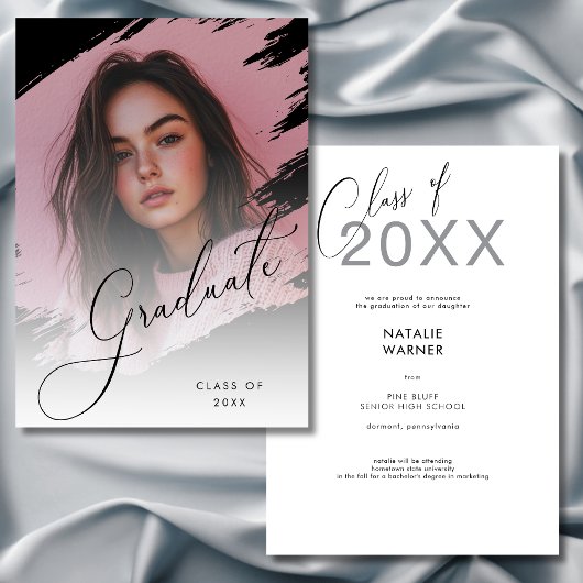 Modern Photo Black & White Afstudeerder Aankondigi Kaart