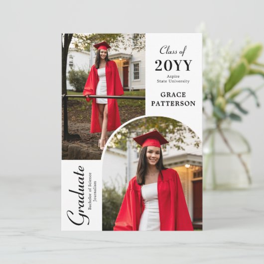 Modern Photo Black White Afstuderen aangekondigd Kaart (Staand voorkant)