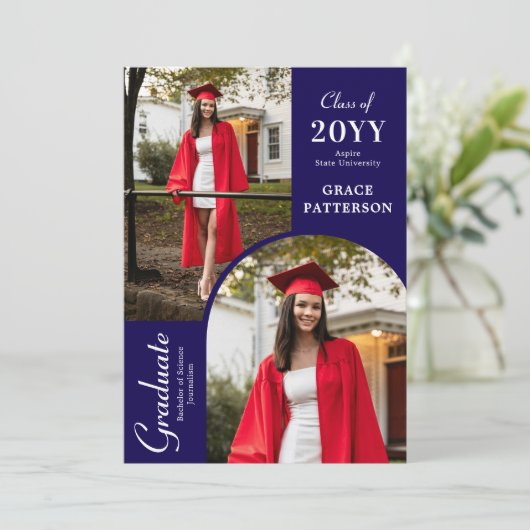 Modern Photo Blue White Afstuderen Aankondiging (Staand voorkant)