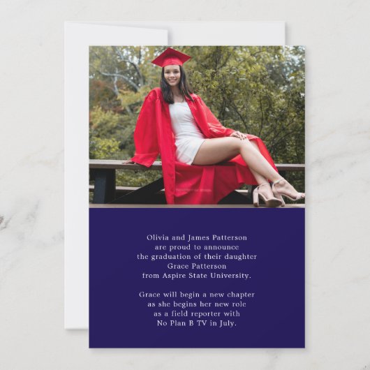 Modern Photo Blue White Afstuderen Aankondiging (Achterkant)