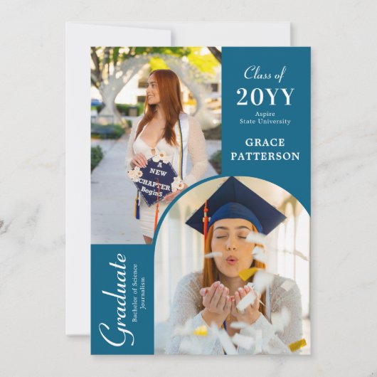 Modern Photo Blue White Afstuderen Aankondiging (Voorkant)
