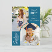 Modern Photo Blue White Afstuderen Aankondiging (Staand voorkant)