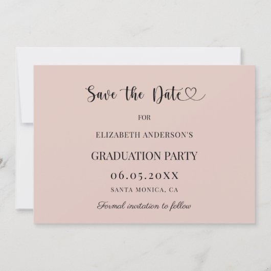 Modern photo blush pink neutral Graduation Party Save The Date (Achterkant)