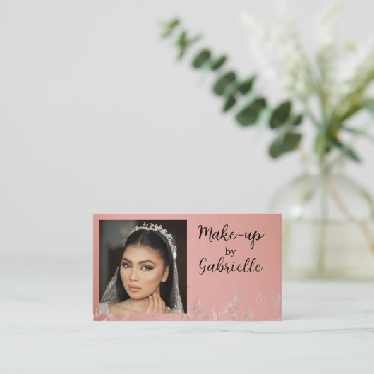 Modern Photo Boho Botanical Script Blush Pink Visitekaartje (Staand voorkant)