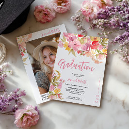 Modern photo Boho Pink Lavender floral graduation Kaart