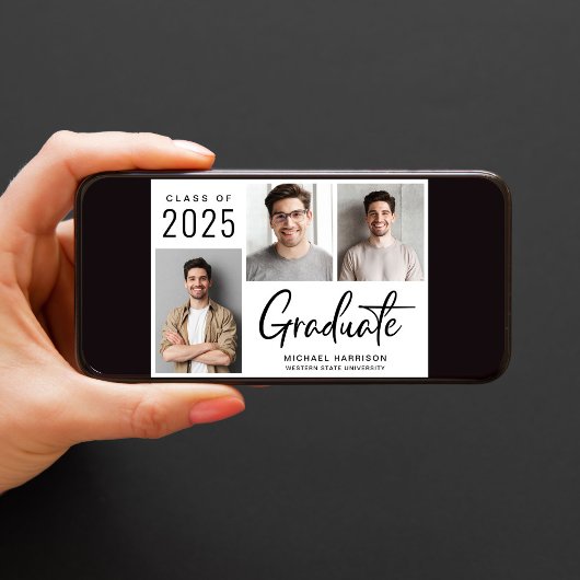 Modern Photo Bold Script Class of 2025 Afstuderen Aankondiging