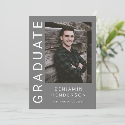 Modern Photo Boy Afstuderen Aankondiging (Staand voorkant)