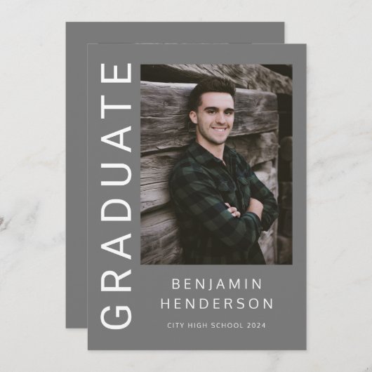 Modern Photo Boy Afstuderen Aankondiging (Voorkant / Achterkant)