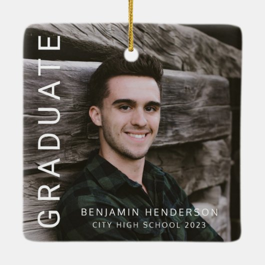 Modern Photo Boy Afstuderen Keramisch Ornament (Achterkant)