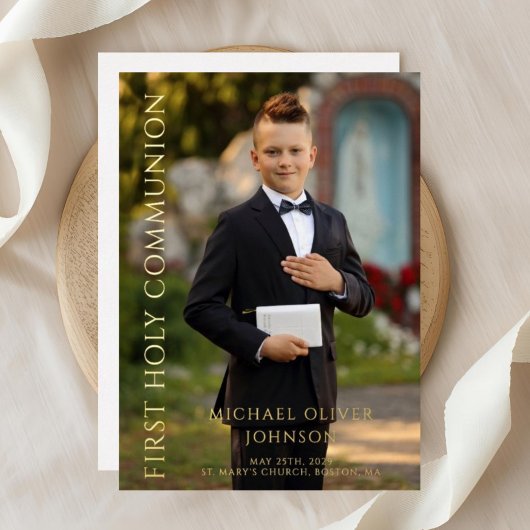 Modern Photo Boy First Heilige Communist Gold Folie Uitnodiging