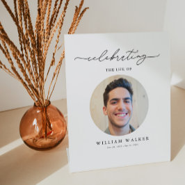 Modern Photo Celebration Of Life Reclamebord Met Voetstuk