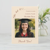 Modern photo champagne Graduation She did it Bedankkaart (Staand voorkant)