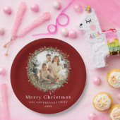 Modern photo Christmas wreath red Papieren Bordje (Feest)