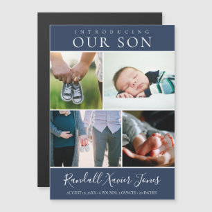 Modern Photo Collage Baby Boy Magnetische Uitnodiging