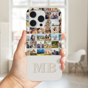 Modern Photo Collage Beige Initiaal Monogram iPhone 16 Pro Max Hoesje