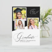 Modern Photo Collage Black and White Graduation Aankondiging (Staand voorkant)