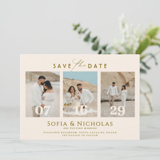 Modern Photo Collage Boho Wedding Save The Date (Staand voorkant)