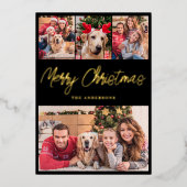 Modern Photo Collage Christmas Gold Folie Feestdagenkaart (Voorkant)