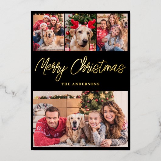 Modern Photo Collage Christmas Gold Folie Feestdagenkaart (Voorkant)