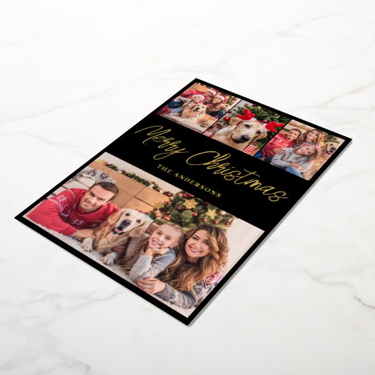 Modern Photo Collage Christmas Gold Folie Feestdagenkaart (Gedraaid)
