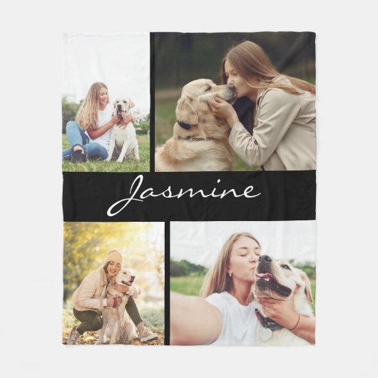 Modern Photo Collage Dog Black Fleece Deken (Voorkant)