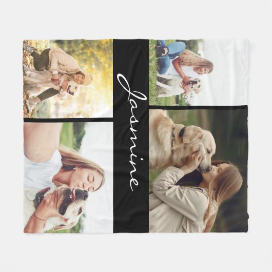 Modern Photo Collage Dog Black Fleece Deken (Voorkant (Horizontaal))