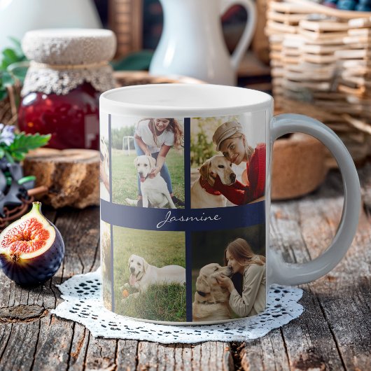 Modern Photo Collage Dog Navy Blue Koffiemok