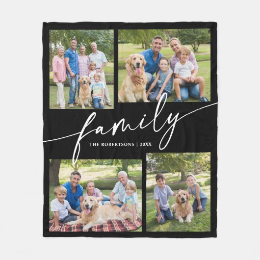 Modern Photo Collage Family Script Keepsake Fleece Deken (Voorkant)