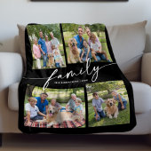 Modern Photo Collage Family Script Keepsake Fleece Deken