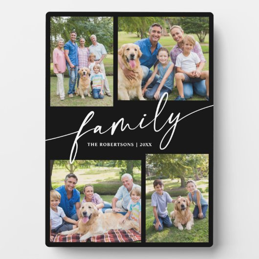 Modern Photo Collage Family Script Keepsake Fotoplaat (voorkant)