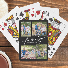 Modern Photo Collage Family Script Keepsake Pokerkaarten