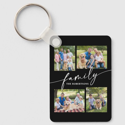 Modern Photo Collage Family Script Keepsake Sleutelhanger (Voorkant)