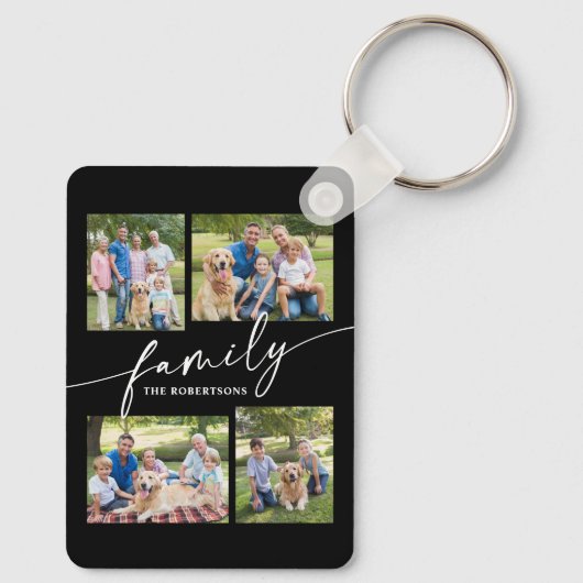 Modern Photo Collage Family Script Keepsake Sleutelhanger (Achterkant)