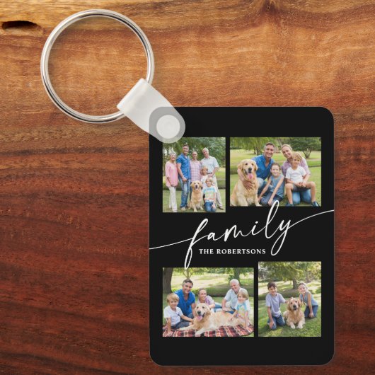 Modern Photo Collage Family Script Keepsake Sleutelhanger (Voorkant)