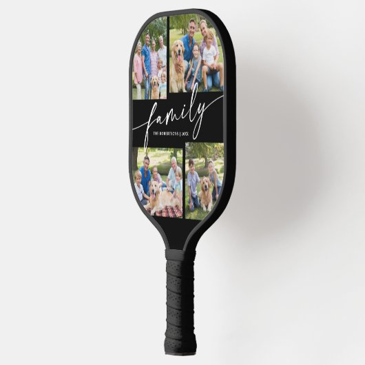 Modern Photo Collage Family Script Pickleball Paddle (Links)