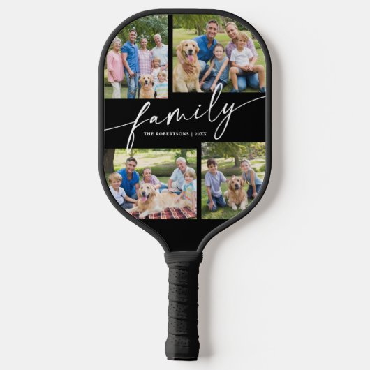Modern Photo Collage Family Script Pickleball Paddle (Achterkant)
