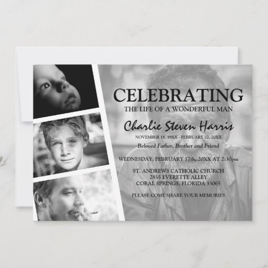 Modern Photo Collage Funeral Kaart (Voorkant)