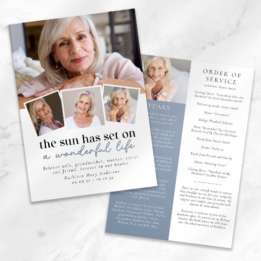 Modern Photo Collage Funeral Order of Service Kaart