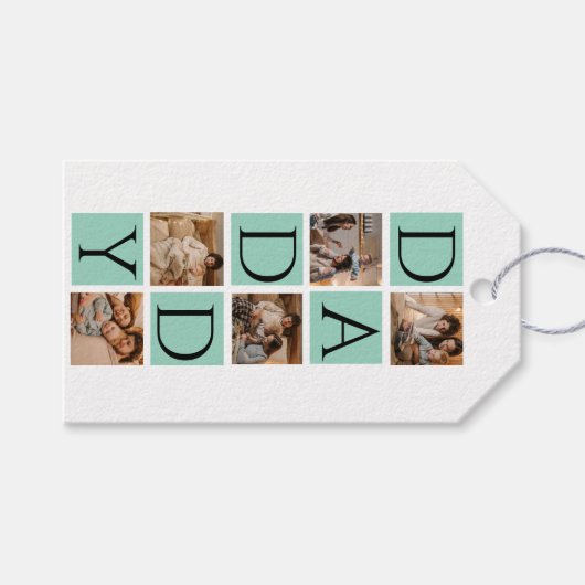 Modern Photo Collage Gift Label met "Daddy" Tekst Cadeaulabel (Voorkant (Horizontaal))