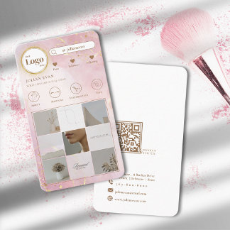 Modern Photo Collage Glitter Roos Gold Pink Visitekaartje