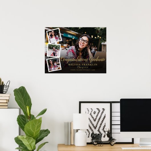 Modern Photo Collage Gold Graduation Party Sign Poster (Thuiskantoor)