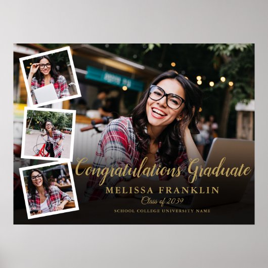 Modern Photo Collage Gold Graduation Party Sign Poster (Voorkant)