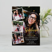Modern Photo Collage Graduation Party Gold Folie Uitnodiging (Staand Voorkant)