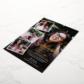 Modern Photo Collage Graduation Party Gold Folie Uitnodiging (Gedraaid)