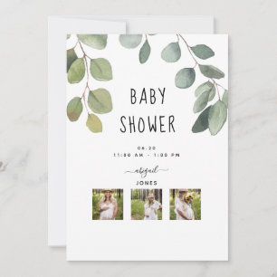 Modern Photo Collage Greenery Baby shower Kaart