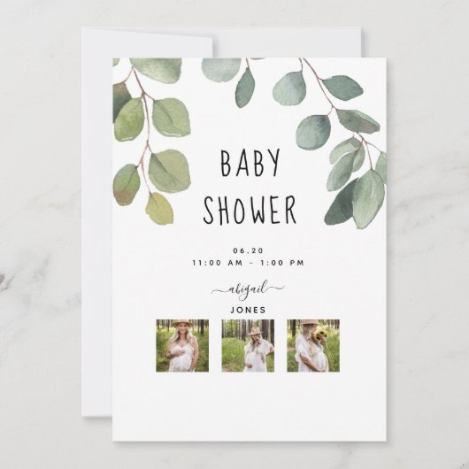 Modern Photo Collage Greenery Baby shower Kaart (Voorkant)