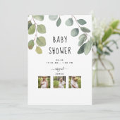 Modern Photo Collage Greenery Baby shower Kaart (Staand voorkant)