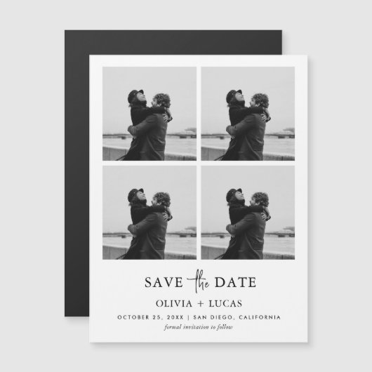 Modern Photo Collage Magnetic Wedding Save The Dat (Voorkant / Achterkant)