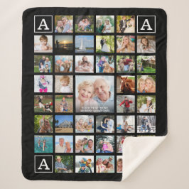 Modern Photo Collage Monogram Zwart Sherpa Deken